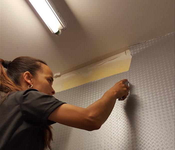In order to properly get rid of mold spores our technician cuts through the layers of the wall. 